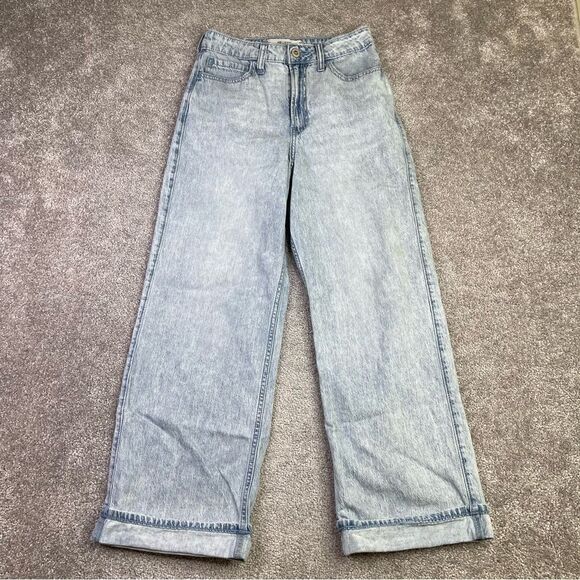 Hollister Jeans Womens 25 Short Blue Baggy Wide Leg High Rise Lightweight Cuffed - Picture 1 of 12